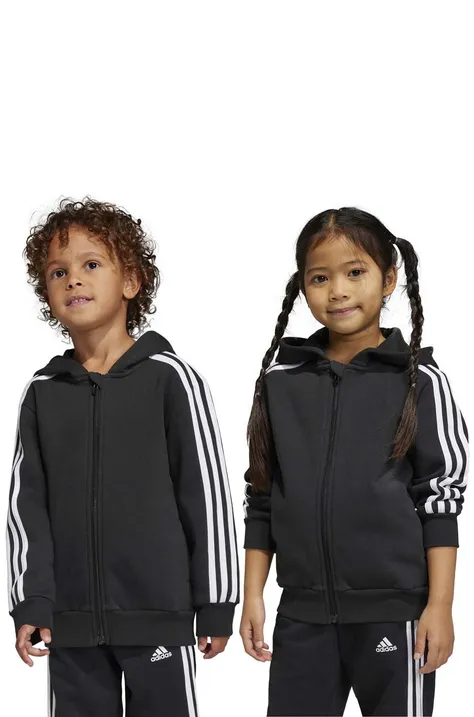 Dječja dukserica adidas boja: crna, s kapuljačom, s aplikacijom