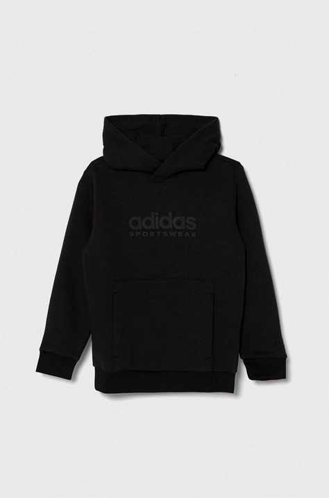 adidas bluza copii culoarea negru, cu glugă, cu imprimeu