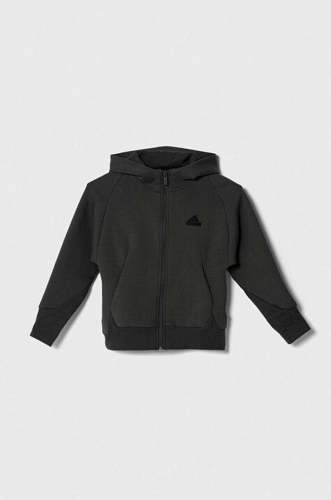 Otroški pulover adidas zelena barva, s kapuco