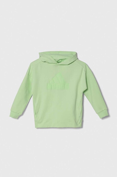 Otroški pulover adidas zelena barva, s kapuco