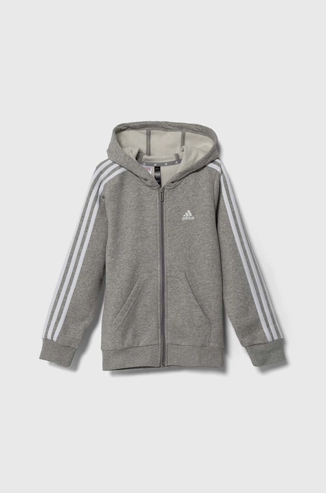 adidas bluza copii culoarea gri, cu glugă, melanj