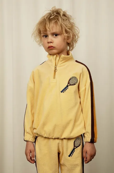 Detská bavlnená mikina Mini Rodini  Tennis žltá farba, s nášivkou