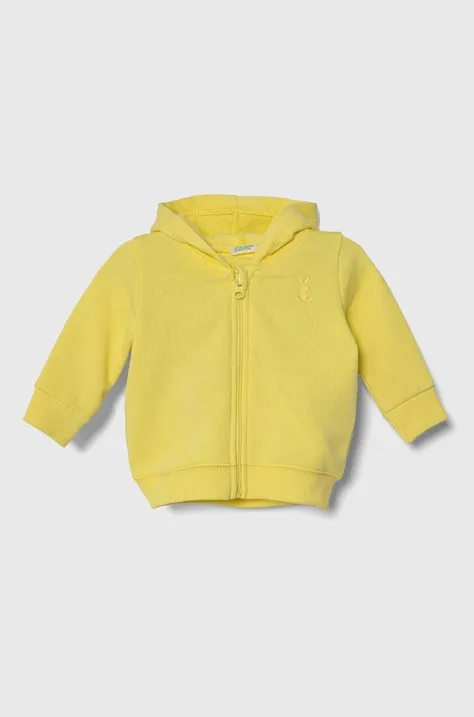 Bavlnená mikina pre bábätká United Colors of Benetton žltá farba, s kapucňou, jednofarebná