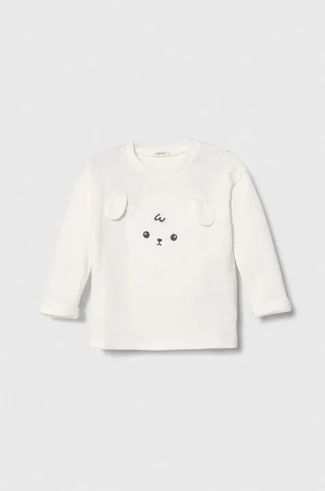 Bombažen pulover za dojenčka United Colors of Benetton bela barva