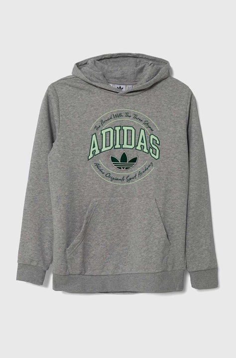 Otroški pulover adidas Originals siva barva, s kapuco