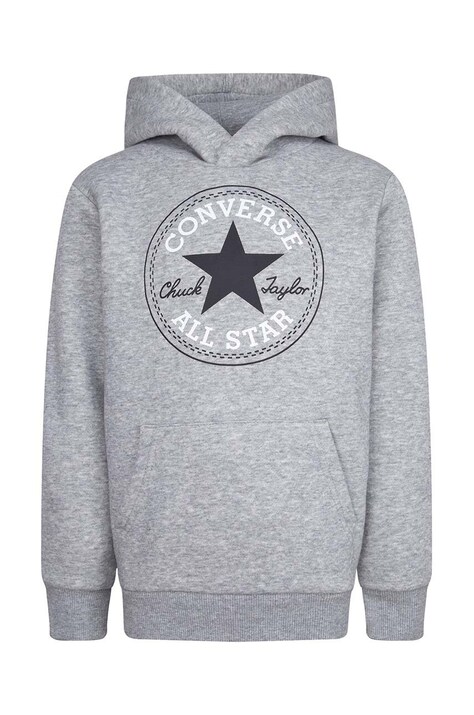 Converse bluza copii culoarea gri, cu glugă, cu imprimeu