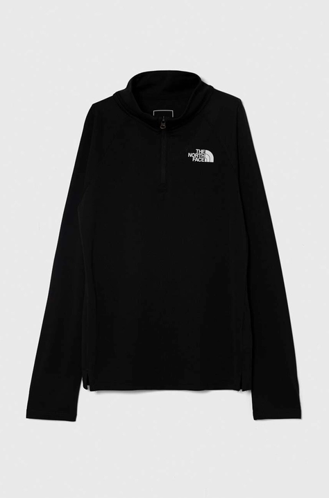 Detské tričko s dlhým rukávom The North Face NEVER STOP 1/4 ZIP čierna farba, s potlačou