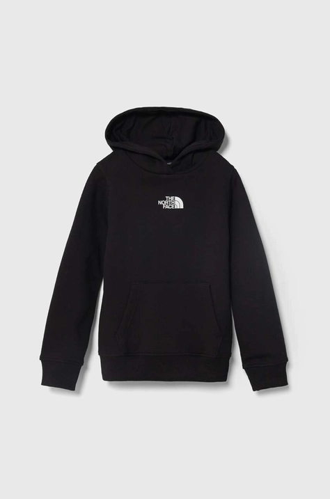 The North Face gyerek melegítőfelső pamutból PO ZUMU HOODIE fekete, nyomott mintás, kapucnis