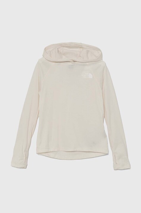 Детски суичър The North Face SUMMER LT SUN HOODIE в бежово с качулка с изчистен дизайн