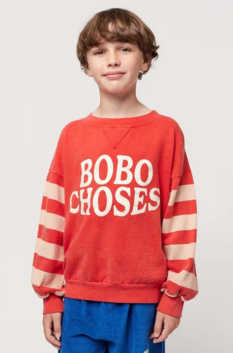 Dětská bavlněná mikina Bobo Choses červená barva, vzorovaná