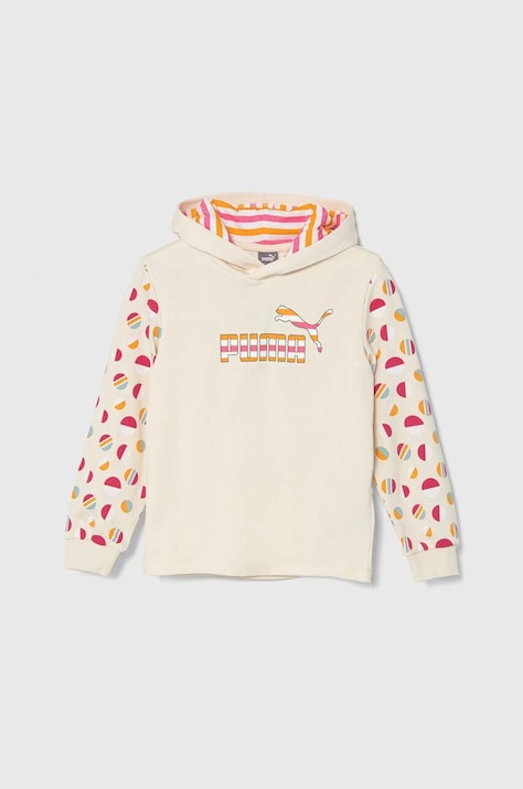 Детски суичър Puma ESS+ SUMMER CAMP TR в бежово с качулка с десен