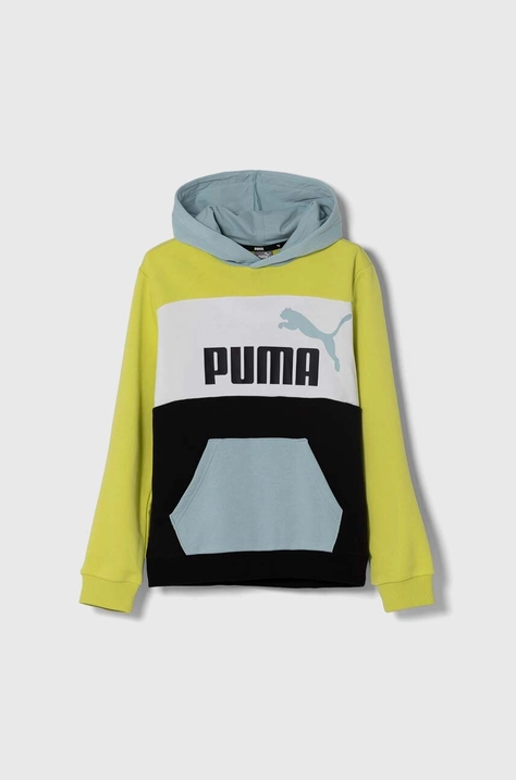 Детская кофта Puma ESS BLOCK TR B цвет жёлтый с капюшоном узор