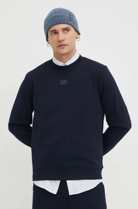 Bombažen pulover HUGO moška, mornarsko modra barva