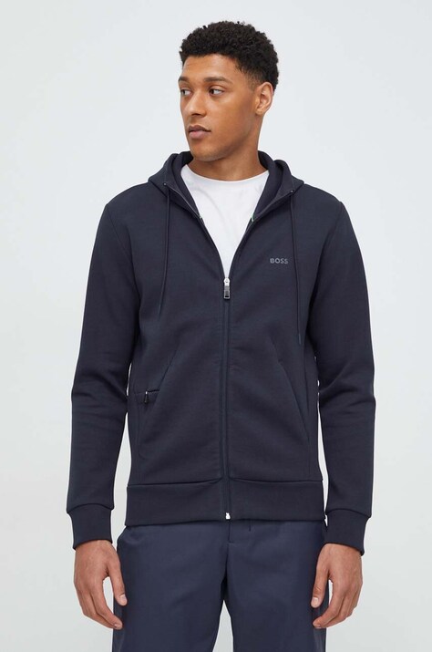 Dukserica Boss Green za muškarce, boja: tamno plava, s kapuljačom, bez uzorka, 50506161