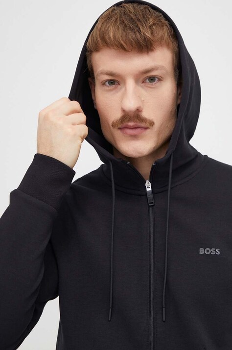 BOSS Green bluza męska kolor czarny z kapturem gładka 50506161