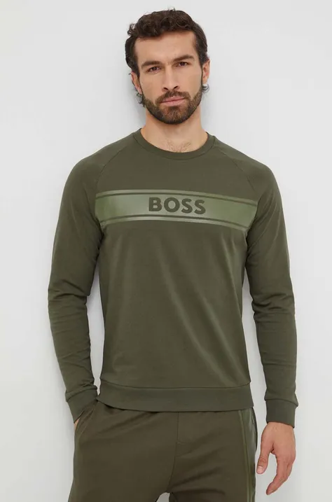 Bombažna majica BOSS zelena barva