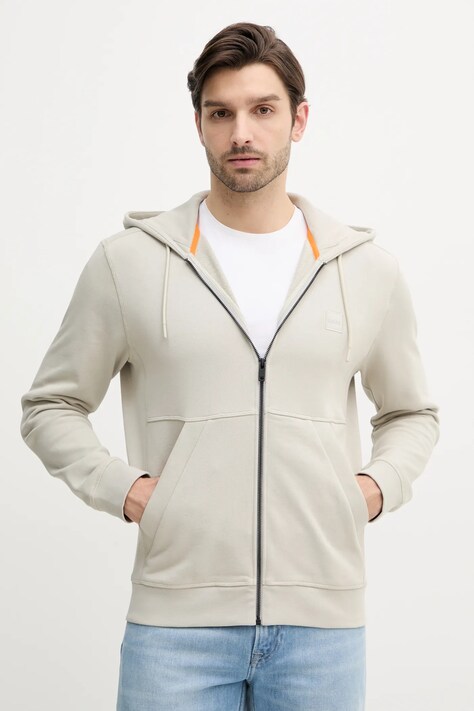 BOSS Orange bluza bawełniana męska kolor beżowy z kapturem gładka 50508578