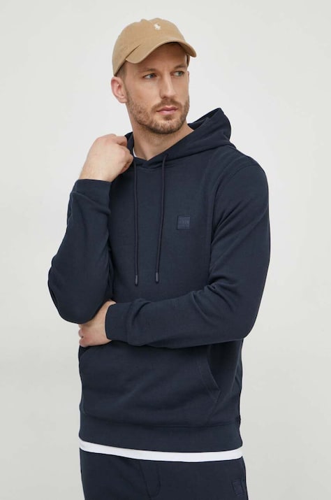 BOSS Orange bluza bawełniana męska kolor granatowy z kapturem gładka 50509314