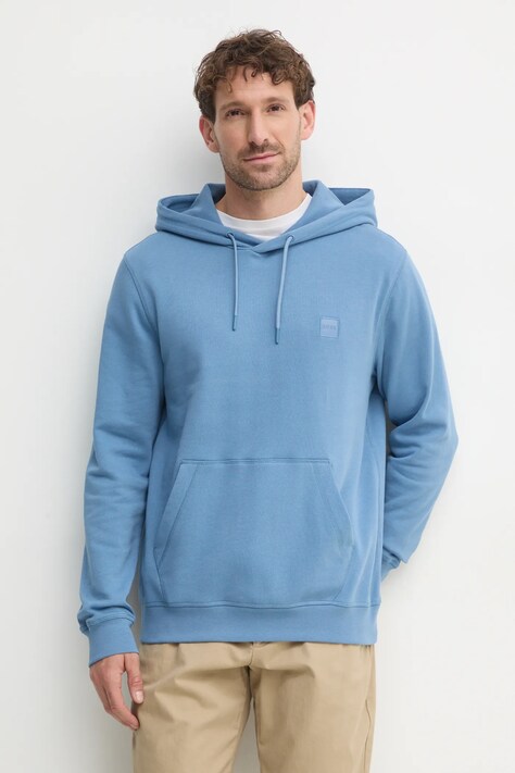 Boss Orange felpa in cotone uomo colore blu con cappuccio 50509314
