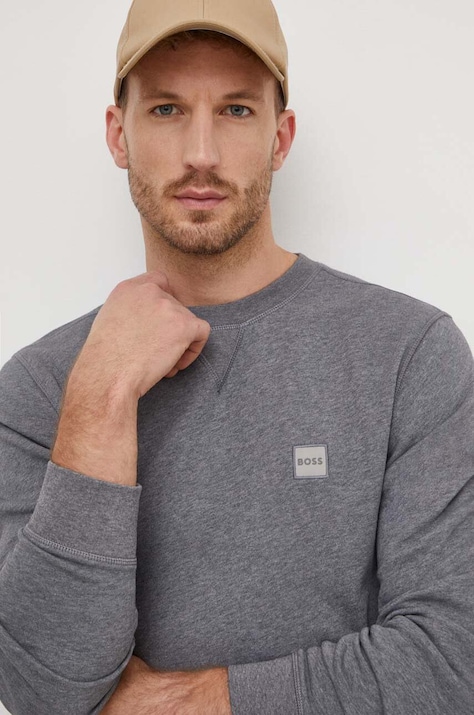 Bombažen pulover Boss Orange moški, siva barva, 50509323