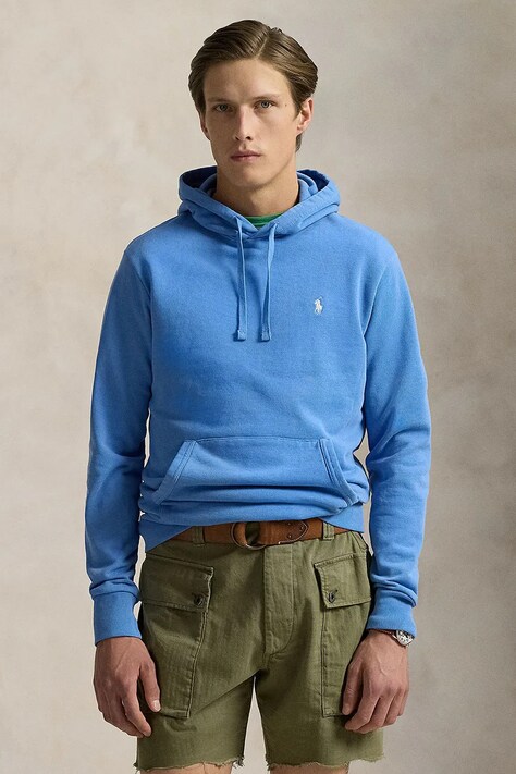 Polo Ralph Lauren bluza bawełniana męska kolor niebieski z kapturem gładka 710916690