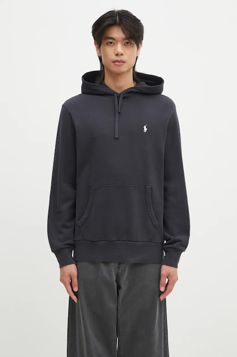 Bavlněná mikina Polo Ralph Lauren pánská, černá barva, s kapucí, hladká, 710916690