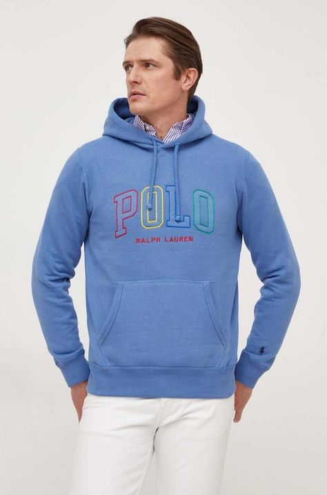 Polo Ralph Lauren bluza męska kolor niebieski z kapturem z aplikacją