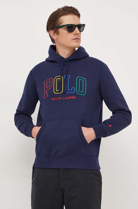 Polo Ralph Lauren felpa uomo colore blu navy con cappuccio con applicazione