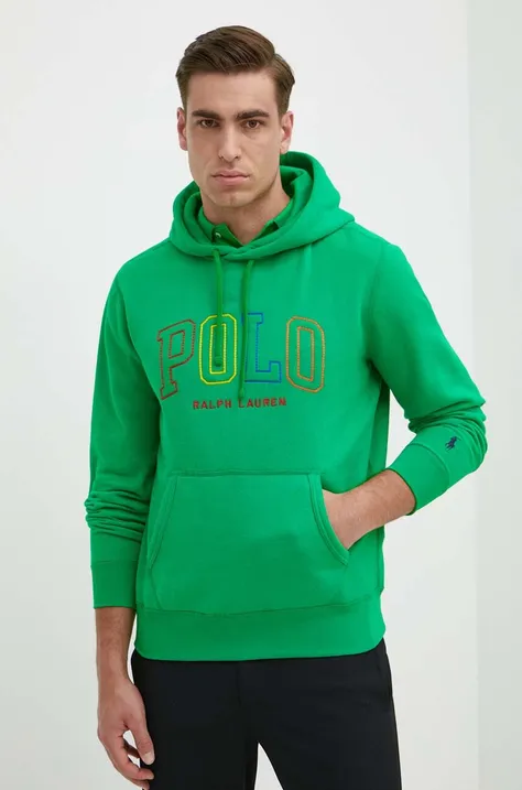 Mikina Polo Ralph Lauren pánska, zelená farba, s kapucňou, s nášivkou, 710926600