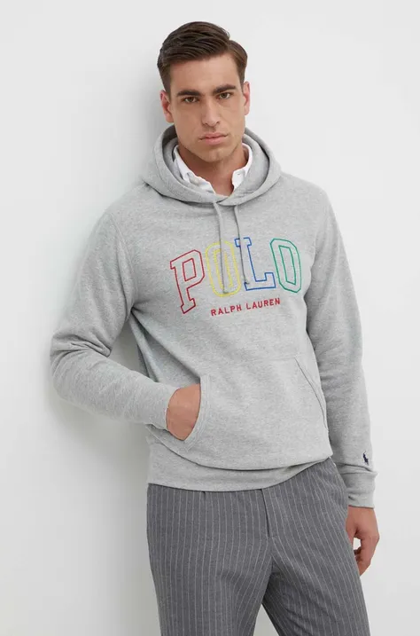 Μπλούζα Polo Ralph Lauren χρώμα: γκρι, με κουκούλα