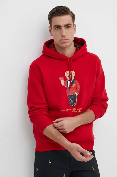 Polo Ralph Lauren felső piros, férfi, nyomott mintás, kapucnis, 710926120