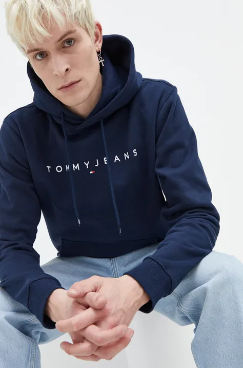 Кофта Tommy Jeans мужская цвет синий с капюшоном с аппликацией