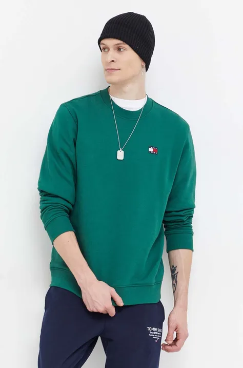Bavlnená mikina Tommy Jeans pánska,zelená farba,jednofarebná,DM0DM17986