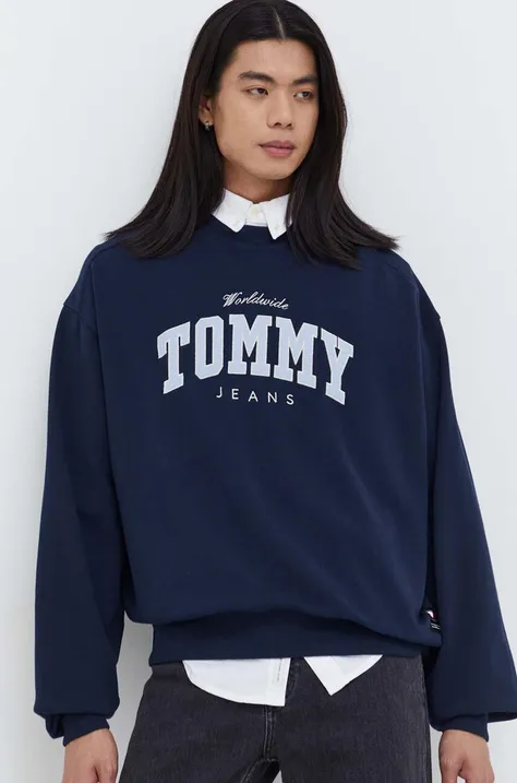 Tommy Jeans bluza bawełniana męska kolor granatowy z nadrukiem