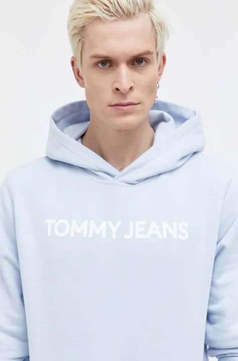 Tommy Jeans bluza bawełniana męska kolor niebieski z kapturem z nadrukiem DM0DM18413