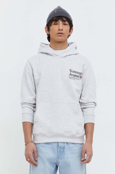 Tommy Jeans bluză bărbați, culoarea gri, cu glugă, imprimeu DM0DM18860