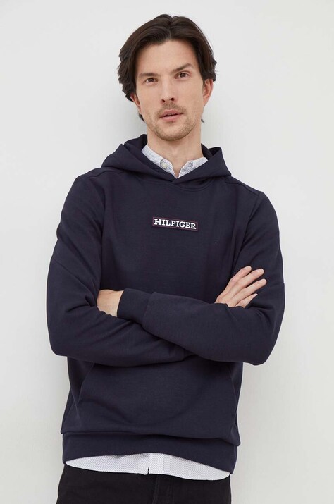 Tommy Hilfiger bluza męska kolor granatowy z kapturem z aplikacją MW0MW33718