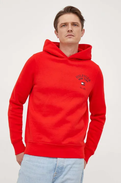 Μπλούζα Tommy Hilfiger χρώμα: κόκκινο, με κουκούλα