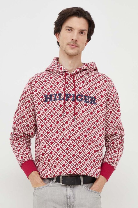 Суичър Tommy Hilfiger в бордо с качулка десен MW0MW34186