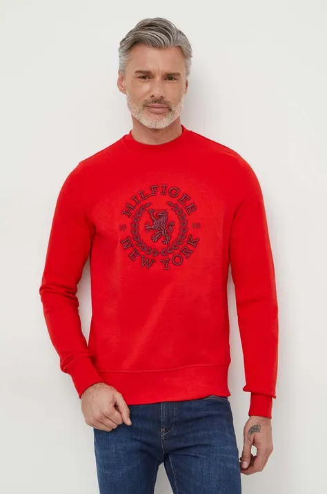 Tommy Hilfiger bluza bawełniana męska kolor czerwony z aplikacją