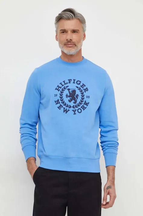 Tommy Hilfiger felpa in cotone uomo colore blu con applicazione