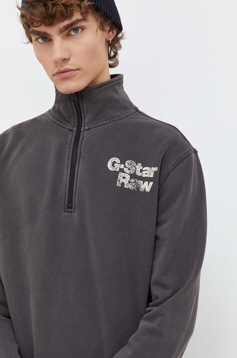 G-Star hanorac de bumbac bărbați, culoarea gri, cu imprimeu