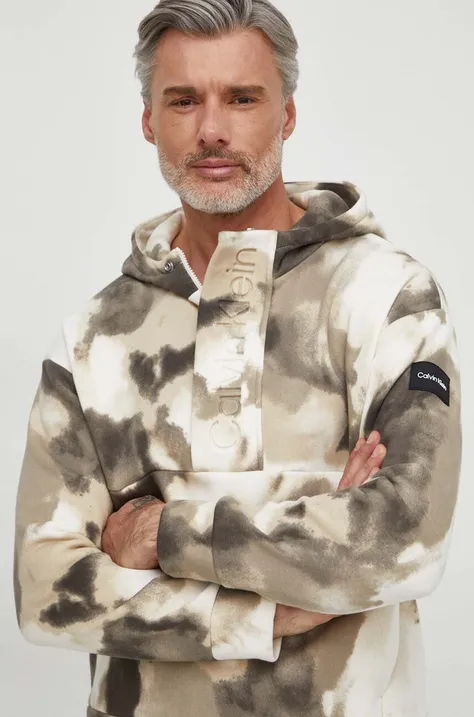 Dukserica Calvin Klein za muškarce, boja: bež, s kapuljačom, s uzorkom