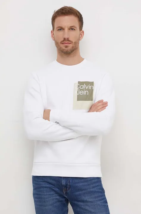 Dukserica Calvin Klein za muškarce, boja: bijela, s tiskom