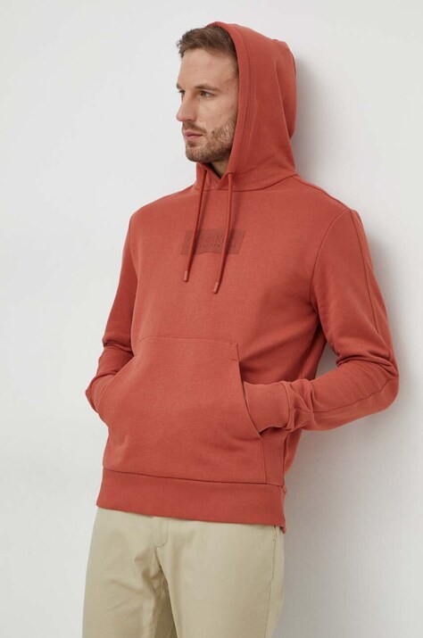 Calvin Klein hanorac de bumbac bărbați, culoarea portocaliu, cu glugă, imprimeu K10K112250