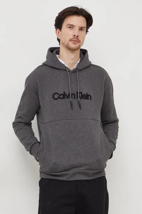 Dukserica Calvin Klein za muškarce, boja: siva, s kapuljačom, s aplikacijom