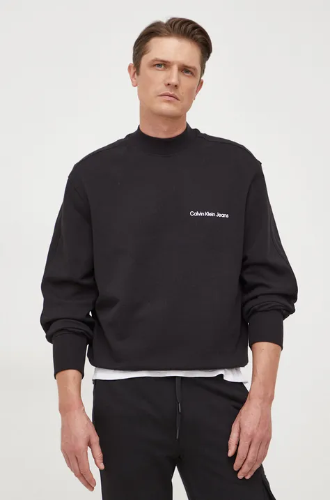 Хлопковая кофта Calvin Klein Jeans мужская цвет чёрный однотонная