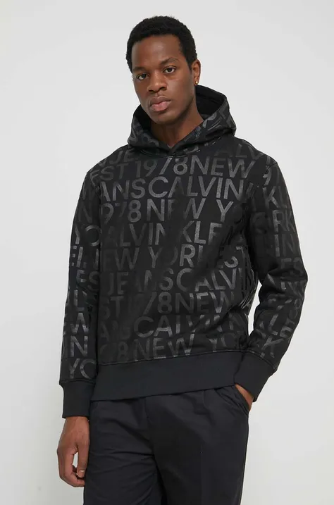 Dukserica Calvin Klein Jeans za muškarce, boja: crna, s kapuljačom, s uzorkom