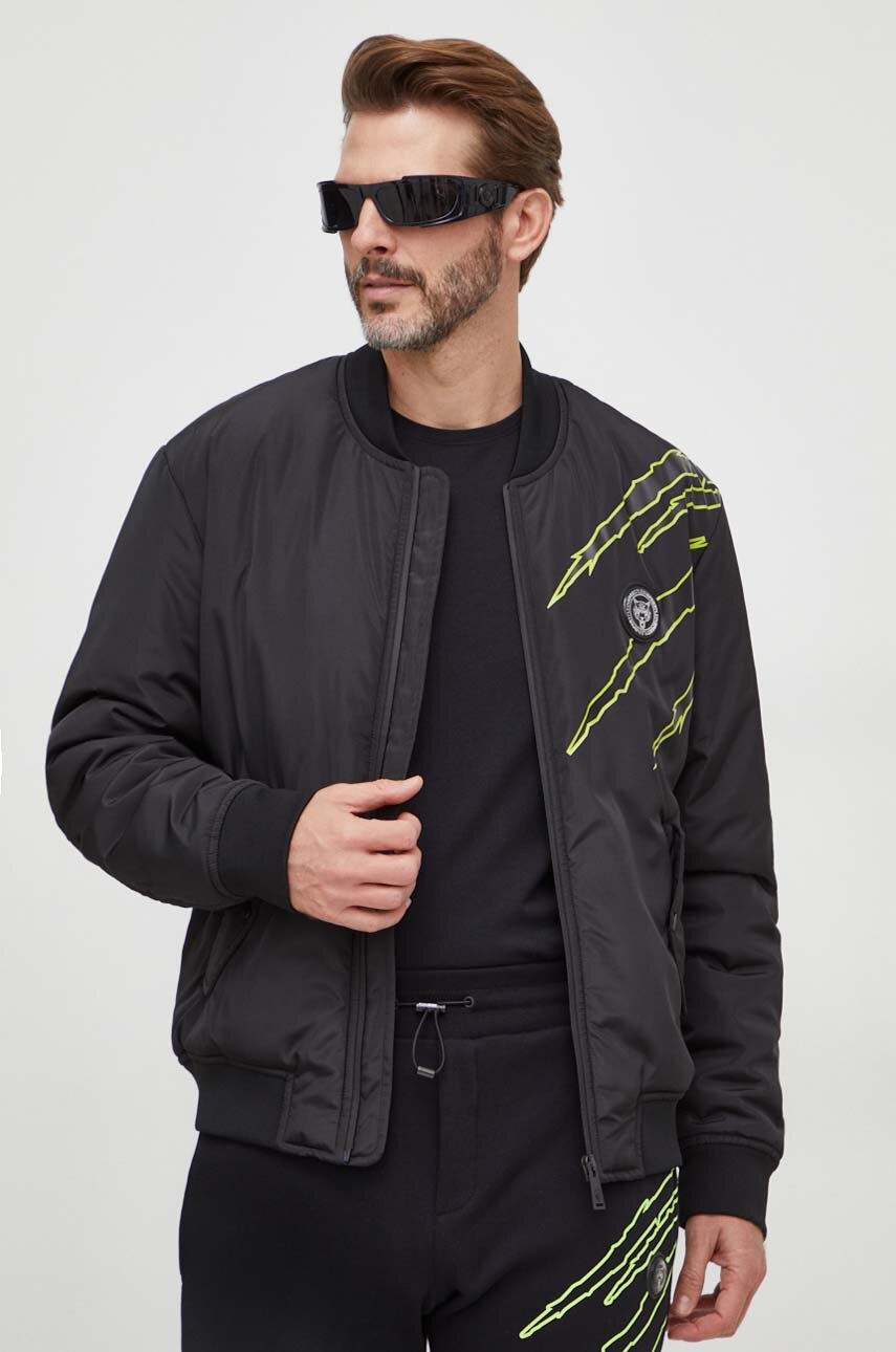 PLEIN SPORT geaca bomber barbati, culoarea negru, de tranzitie