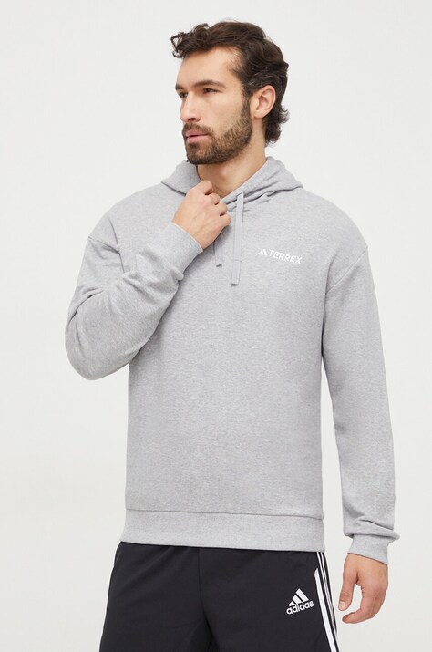 Sportovní mikina adidas TERREX šedá barva, s kapucí, IB6564